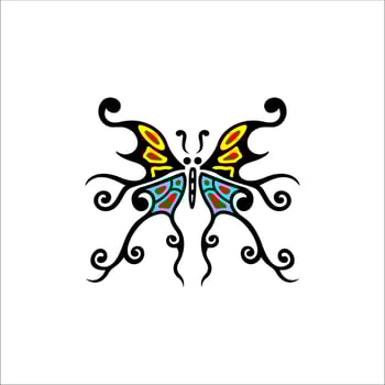 butterfly illustration with a beautiful color combination of turquoise blue and yellow with a white background vector