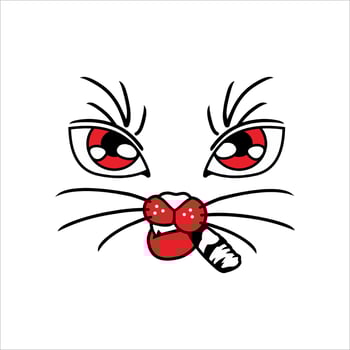 illustration of a cat face with red and cute lips on a white background vector