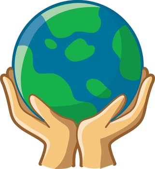 Icon of two hands bring an earth. Cute ecology icon for saving earth. vector
