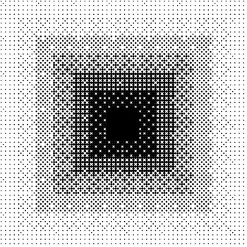 Pixelated gradient square background. Black dithered radial gradation texture. Retro bitmap game backdrop. Halftone 8 bit wallpaper. Vintage rectangle pixel art border. Fading overlay vector
