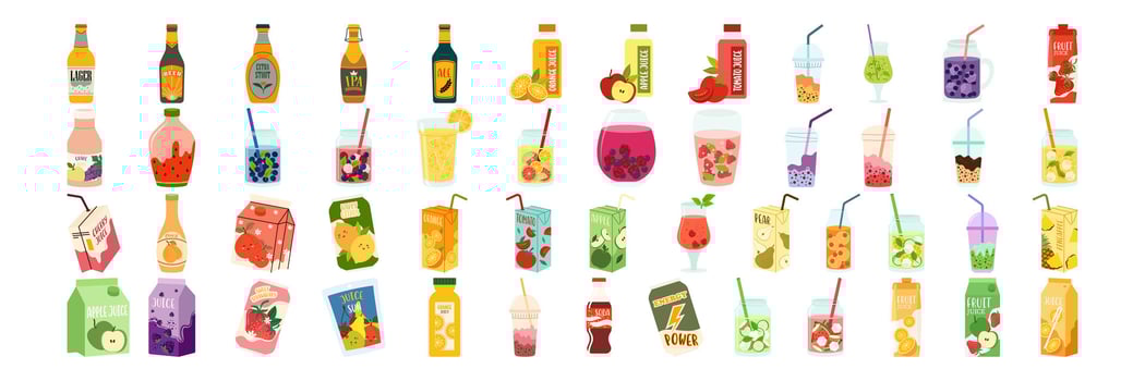 assorted colorful beverage illustrations vector