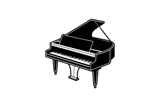 Grand Piano Illustration in Black and White Musical Instrument with Keys and Stand Elegant Design Silhouette vector
