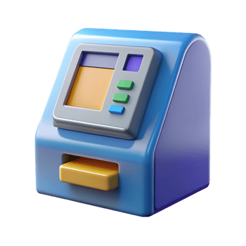 Stylized 3d atm machine with screen and buttons isolated on transparent background png