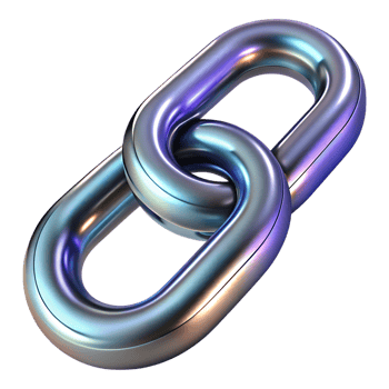 Shiny metallic chain links with iridescent chrome finish isolated on transparent background png