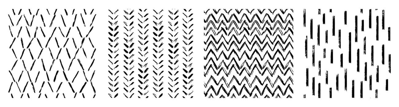 Boho Contemporary printable seamless pattern with abstract line, dot, shape brush stroke in black and white colors. Boho background in minimalist style Illustration for wallpaper fabric vector