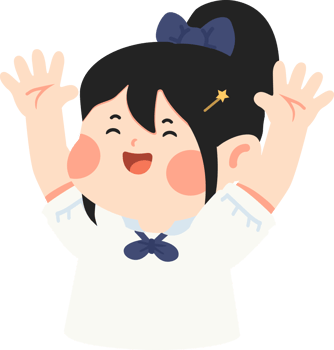 A cartoon girl with her hands up in the air png