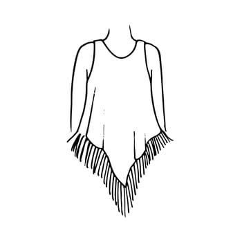female torso in boho blouse with fringe - hand drawn line art drawing vector