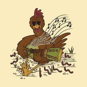 Chicken playing guitar with musical notes vector