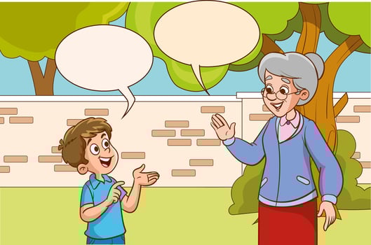 Boy interacting with grandmother outdoors vector