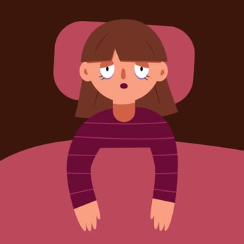Woman or girl cartoon suffering on the bed can not sleep. insomnia and sleeplessness. Mental health vector
