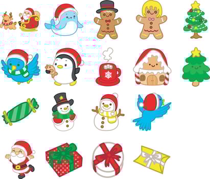 Variation of colorful christmas decoration stickers. vector