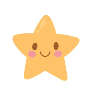 Bright yellow star with blushing cheeks and a big smile shines in this cute cartoon icon, great for night sky decor, dreamy kids art, and cheerful celestial designs vector