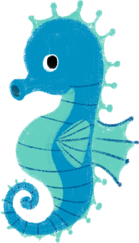 Seahorse Cute sea animals in crayon style transparent for stickers, icons, logos, etc. png