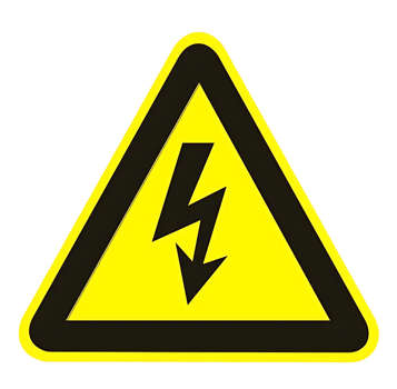 Yellow and Black High Voltage Warning Sign in Triangular Shape. png