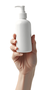 Hand holds white pump bottle, essential for hygiene and personal care png