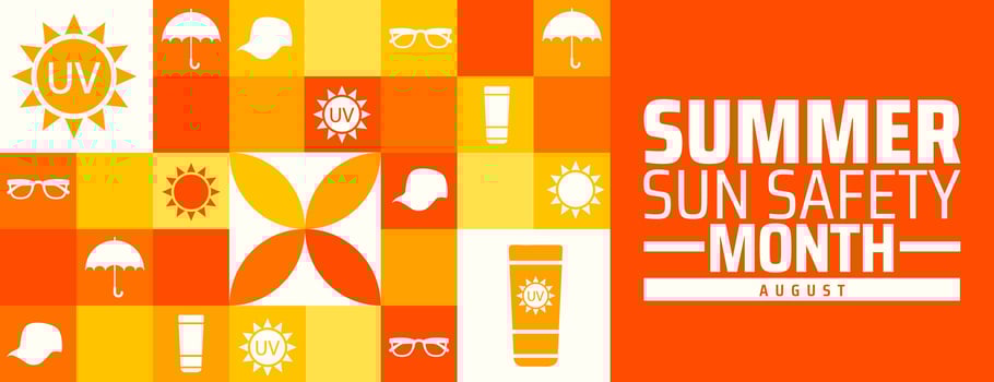 summer sun safety month Geometric shape pattern background, banner or poster design template. observed every year in August. Holiday concept. Use to any Template, card, poster, placard, template vector