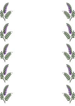 Elegant frame design featuring a repeating pattern of stylized purple tufted vetch flowers and green leaves, perfect for invitations or cards. vector