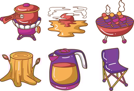 Stove and teapot icon. Illustration of camping equipment. vector