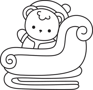 Outline of santa white bear riding a train. Coloring pages of Illustration of cute bear winter icon. vector