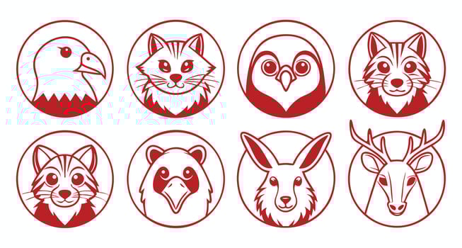Diverse animal heads in red circular icons animal icons vector