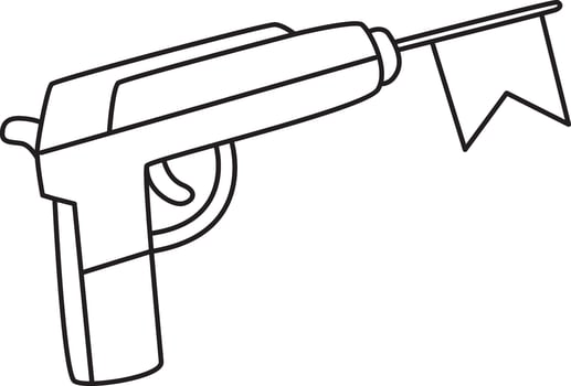Outline of flag appear from the gun. Outline of April Fool's day content. vector