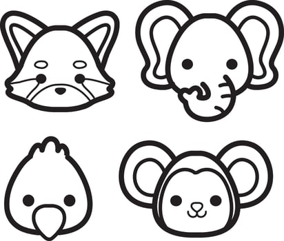 Outline of parrot, monkey, and elephant group. Coloring pages of cute animals. vector