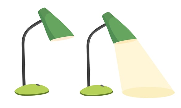 Table lamp . School supplies clip art. Back to school. Desk lamp. Lighting equipment clipart set in flat cartoon style isolated on white background. vector