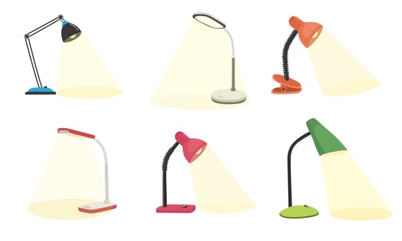 Table lamp . School supplies clip art. Back to school. Desk lamp. Lighting equipment clipart set in flat cartoon style isolated vector