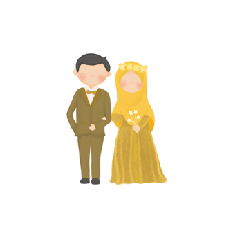 Muslim Wedding Couple in Elegant Gold Outfit with Floral Details png