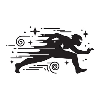 Dynamic silhouette of a speeding superhero with swirling motion trails vector