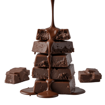 Chocolate melting over a pile of chocolate png