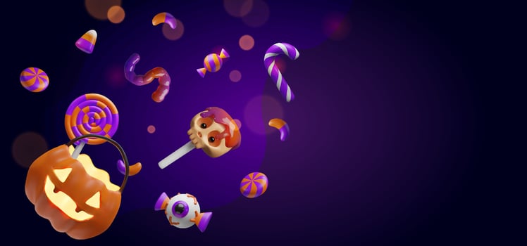 Halloween candy and decorations flying in air vector