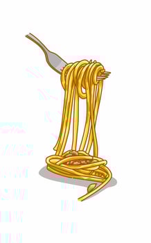Delicious noodles and stainless steel forks issolated on white. Food illustration vector