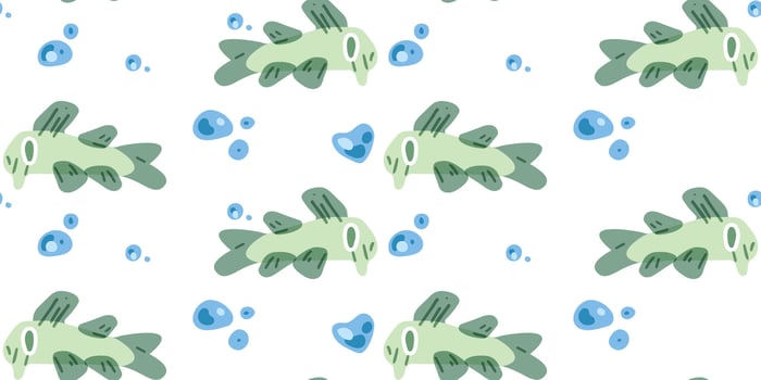 Seamless Green Fish Bubbles Pattern vector