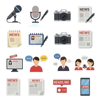 Collection of News Gathering and Reporting Tools Icons and Symbols Illustrating Journalism Communication and Media vector