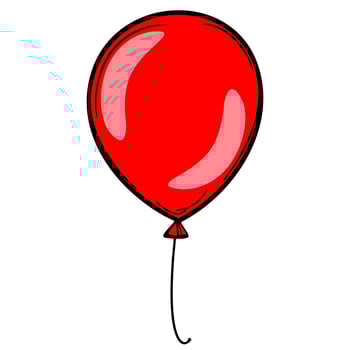 A bright red balloon with a glossy surface and a thin string attached, floating against a white background. vector