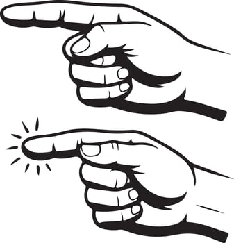 Two hands pointing, vintage style illustration vector