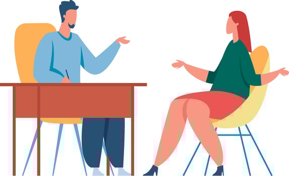 Two people in a meeting vector