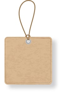 Realistic cardboard price tag hanging from a knotted brown string, isolated against a clean white background, offering ample space for customization and branding opportunities vector