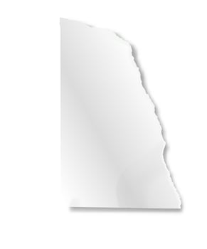 Vertical blank piece of ripped white paper with rough edges casting a shadow on a plain white background, providing copy space for text or design elements vector