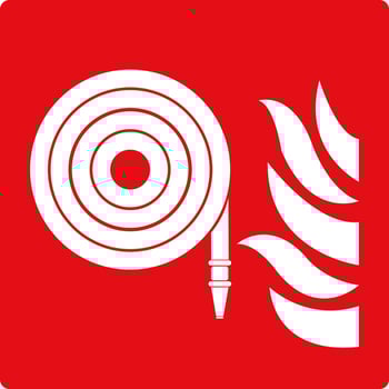 Fire hose. Fire hose sign. Red sign. Element of the fire safety system. Location of the fire hose drum. Fire extinguishing. vector