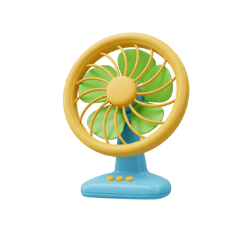 3D Illustration of Colorful Table Fan with Green Blades png