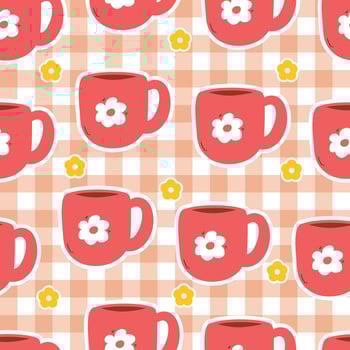 Floral mugs on checkered background vector