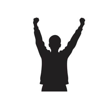 Man raising arms in celebration silhouette isolated on white background vector