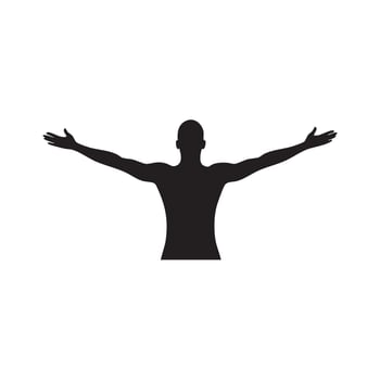 Black silhouette of a person with arms outstretched isolated on white background silhouette vector