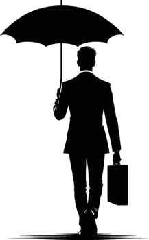 Man Walking with an Umbrella on a rainy day silhouette Illustration isolated on a white background vector