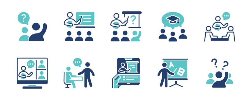 education school classroom lecture icon set student learning online class study seminar college conference signs illustration for web and app vector