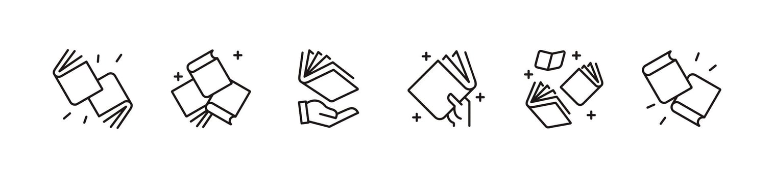 book icon set education library shining magical open book read journal literature signs line illustration vector