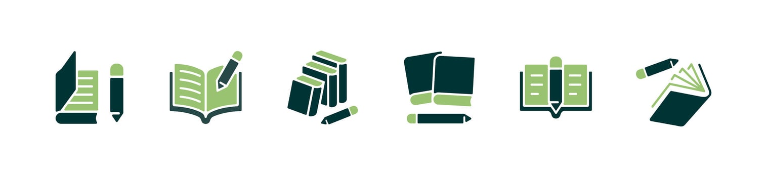 book and pencil icon set education copywriter writing with crayons and book signs illustration study research symbol for web and app vector