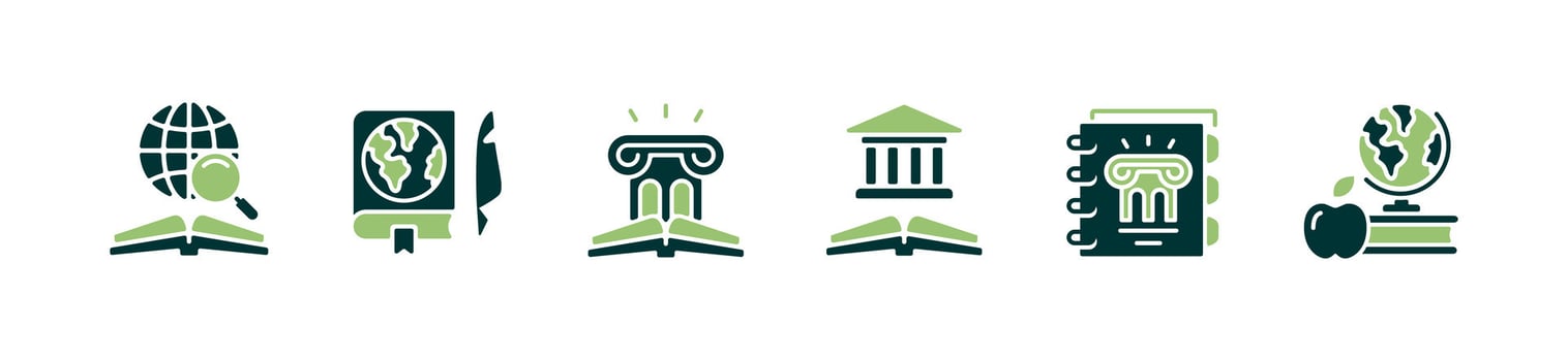 simple ancient building earth history book icon set geography planet research journal learning signs illustration for web and app vector